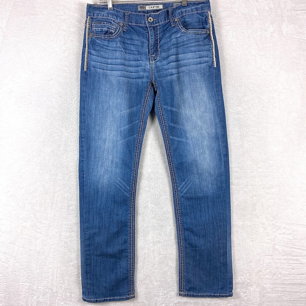 BKE Jeans Mens 34L Carter Faded Whiskered Stretch Western Cowboy Classic Y2K